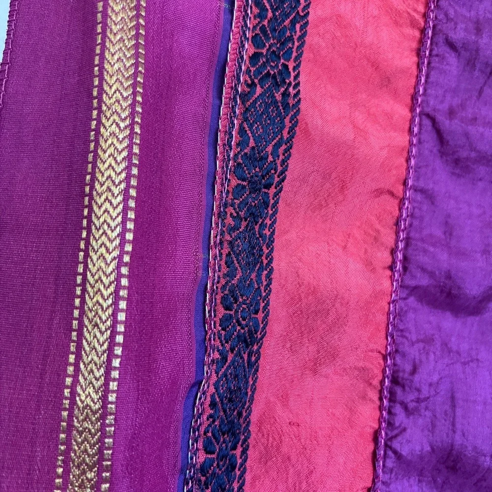 Striped Colorful 100% Silk Scarf‎ Wrap Shawl Embroidered 68X18 One Size India